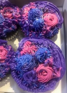 Purple Flower cupcakes and mini cake