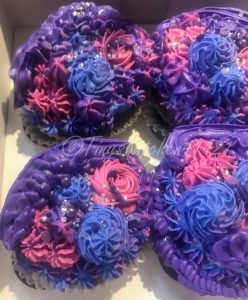 Purple Flower cupcakes and mini cake