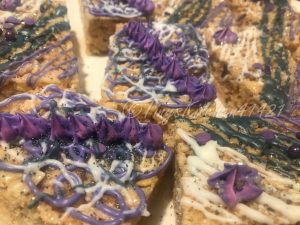 purple and silver rice crispy treats